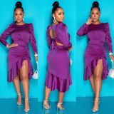 Fashion sexy reflective silk pleated halter dress YF8047-1