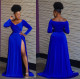 Solid color big slit long skirt long sleeve sexy nightclub V-neck dress LS6474