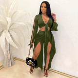 Deep V solid color two-piece shop clothes A7214