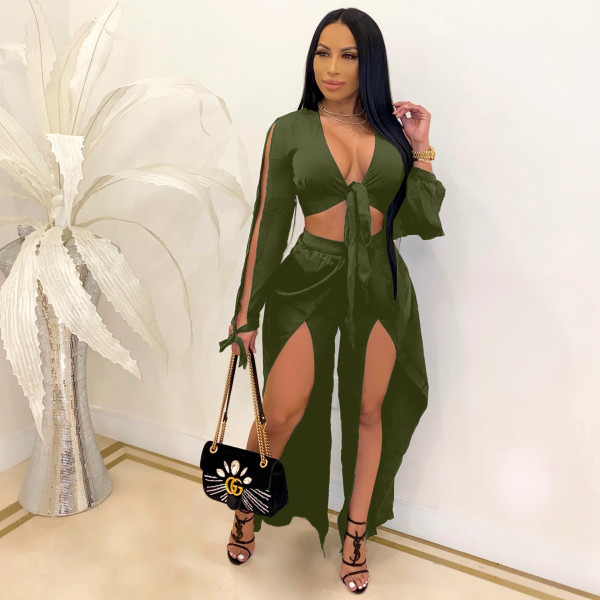 Deep V solid color two-piece shop clothes A7214