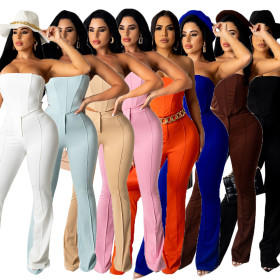 New sexy tube top strapless top stitch decoration slim flared trousers nightclub suit CM2162