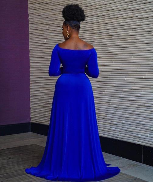Solid color big slit long skirt long sleeve sexy nightclub V-neck dress LS6474