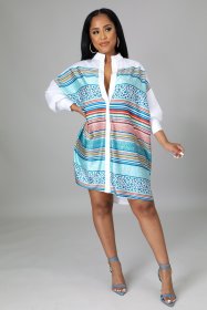 Autumn and winter fashion and refreshing positioning printing long-sleeved shirt dress for women W9321