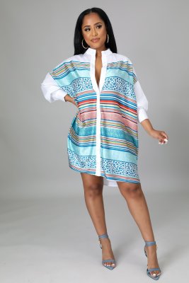 Autumn and winter fashion and refreshing positioning printing long-sleeved shirt dress for women W9321