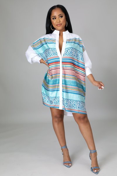 Autumn and winter fashion and refreshing positioning printing long-sleeved shirt dress for women W9321