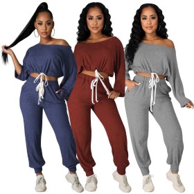 Autumn and winter models hot-selling multi-color casual loose rowan two-piece suit W9324 