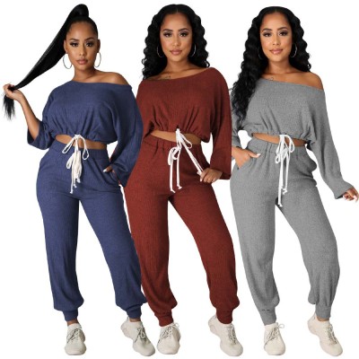 Autumn and winter models hot-selling multi-color casual loose rowan two-piece suit W9324 