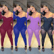 Sexy wrapped chest strap long sleeve see-through one-piece nightclub clothes A7216