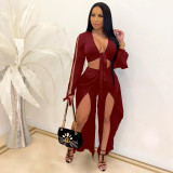 Deep V solid color two-piece shop clothes A7214