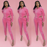 Fashion sexy solid color slim velvet hooded suit YF8042