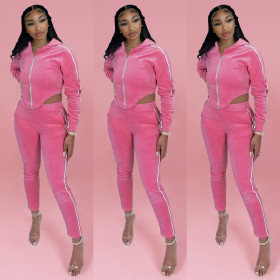 Fashion sexy solid color slim velvet hooded suit YF8042