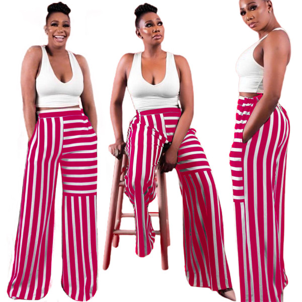 Autumn color-blocking striped straight wide-leg comfortable casual pants W9316