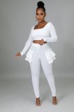 Women's autumn and winter sweet and fresh square neck long-sleeved ruffled trousers two-piece suit D943