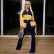 Quality solid color stitching cropped flared pants suit M-6134