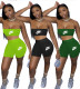 Letter Print Waffle Chest Wrap Shorts Yoga Set R1111