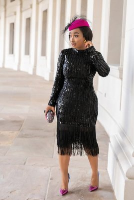 Ladies' new high-elastic sequin dress hot-selling fringed skirt with lining A835