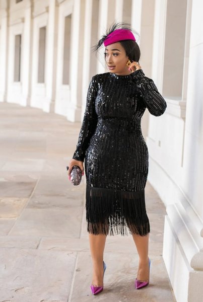 Ladies' new high-elastic sequin dress hot-selling fringed skirt with lining A835
