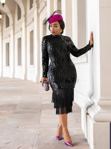 Ladies' new high-elastic sequin dress hot-selling fringed skirt with lining A835