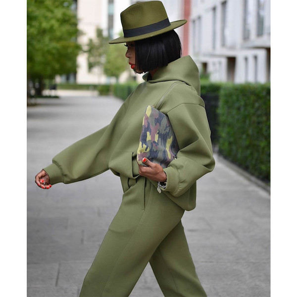 Autumn and winter long-sleeved solid color suit sweater sweater urban casual green suit halter zipper hoodie GT9949