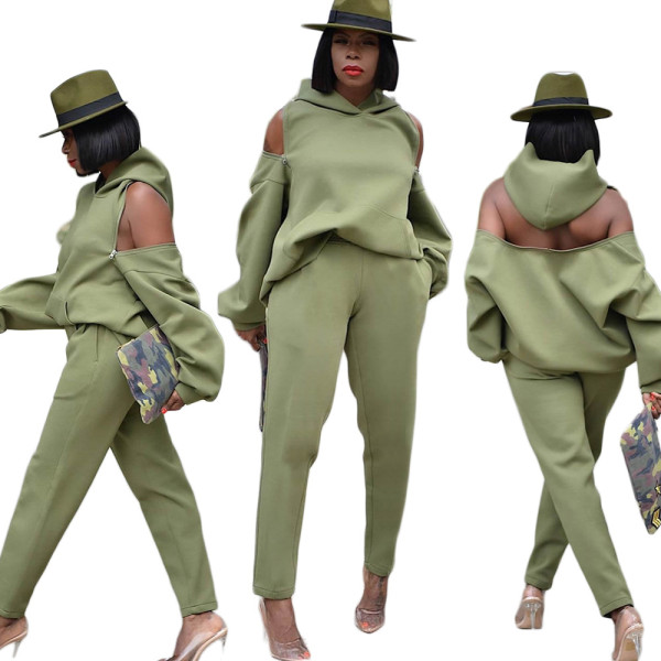 Autumn and winter long-sleeved solid color suit sweater sweater urban casual green suit halter zipper hoodie GT9949