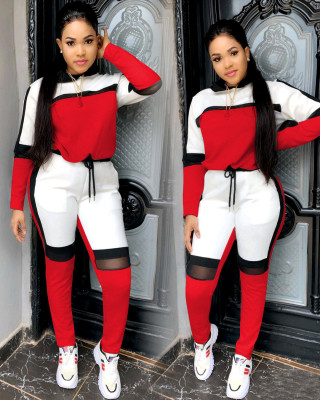 Autumn and winter new women's fashion casual suit mesh stitching pants suit B728