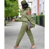 Autumn and winter long-sleeved solid color suit sweater sweater urban casual green suit halter zipper hoodie GT9949