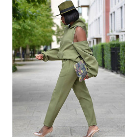 Autumn and winter long-sleeved solid color suit sweater sweater urban casual green suit halter zipper hoodie GT9949