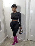 Women's Fall and Winter Fashion Slim Two-piece Solid Color Set A5284