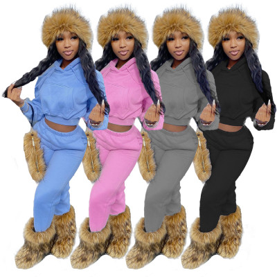 New women's clothing autumn and winter fashion solid color plus velvet two-piece sweater A5285