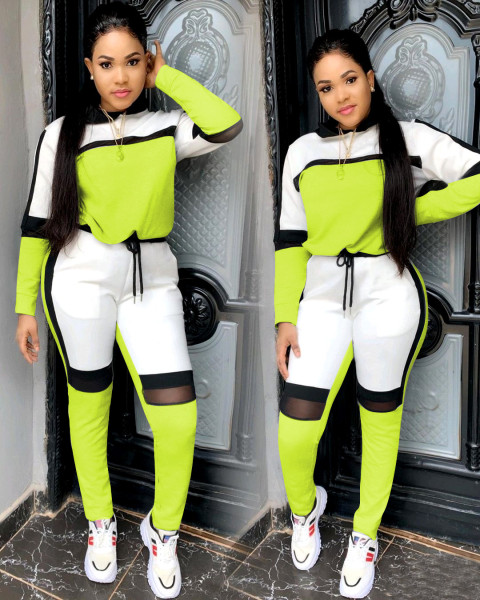 Autumn and winter new women's fashion casual suit mesh stitching pants suit B728