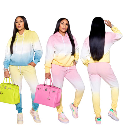Women's autumn and winter new sweater gradient color suit street sweater suit  C656