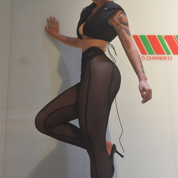 2021 summer new women's sexy low-cut sleeveless loose vest mesh see-through trousers two-piece suit K21S04940