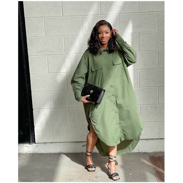 Fashion women's loose fashion army green shirt dress GT9945
