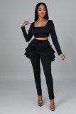 Women's autumn and winter sweet and fresh square neck long-sleeved ruffled trousers two-piece suit D943
