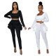 Women's autumn and winter sweet and fresh square neck long-sleeved ruffled trousers two-piece suit D943