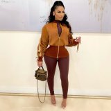 Women's Drawstring waist flight suit Double zippers Jacket clip XM7007