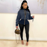 Women's Drawstring waist flight suit Double zippers Jacket clip XM7007