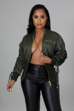 Women's Drawstring waist flight suit Double zippers Jacket clip XM7007