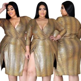 5XL fat woman fat woman cross-border plus size women's V-neck pit strip long skirt short skirt dress XM7006