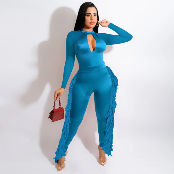 Women's halter neck tube top fringed back zipper fashionable sexy jumpsuit SZ8189