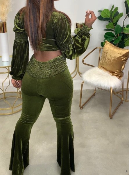 Autumn and winter new style lantern sleeve flared pants cross-border fashion casual suit two-piece suit H1753