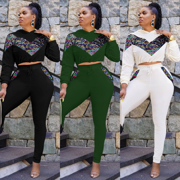 Women's Drawstring Sequins Fashion Sexy 2 Piece Set Women SZ8191