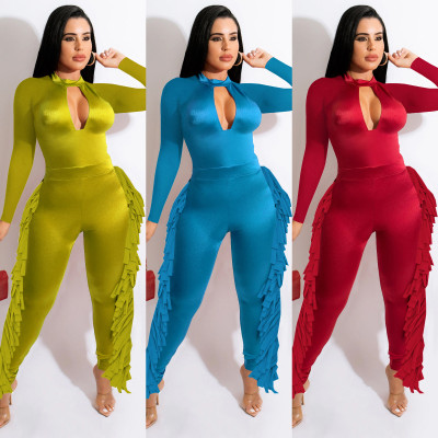 Women's halter neck tube top fringed back zipper fashionable sexy jumpsuit SZ8189