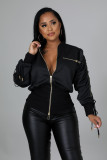 Women's Drawstring waist flight suit Double zippers Jacket clip XM7007