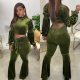 Autumn and winter new style lantern sleeve flared pants cross-border fashion casual suit two-piece suit H1753
