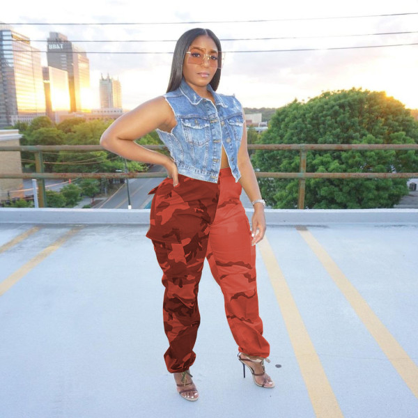 2021 spring Amazon independent station cute camouflage pants with double camouflage slacks M6376