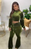 Autumn and winter new style lantern sleeve flared pants cross-border fashion casual suit two-piece suit H1753