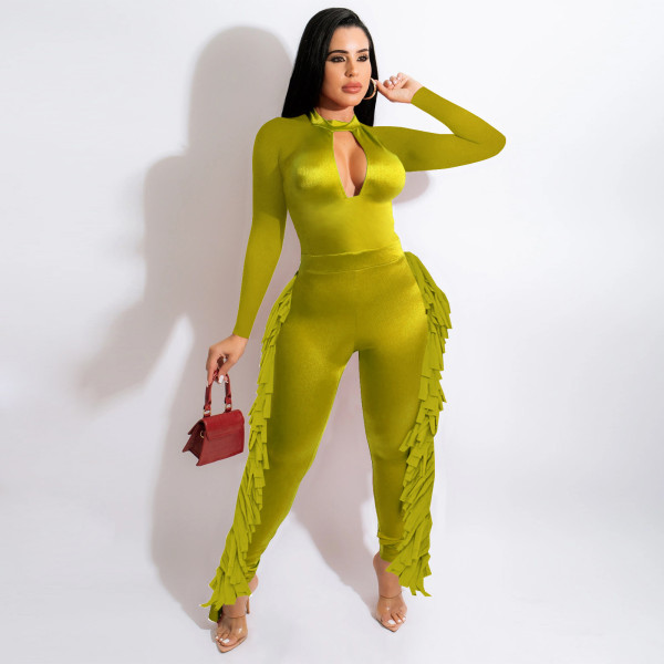 Women's halter neck tube top fringed back zipper fashionable sexy jumpsuit SZ8189