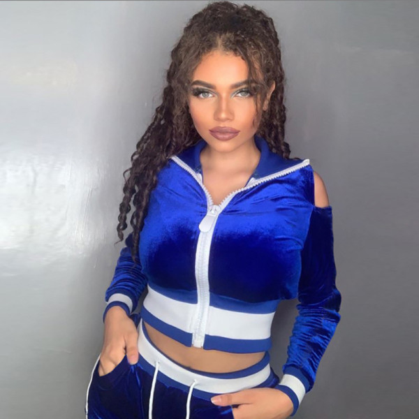 2021 autumn and winter new fashion lapel strapless stitching velvet top sexy shorts suit K21S08030