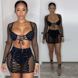 Ladies' sexy bandage, mesh bronzing two-piece set (including chest pad) B9306